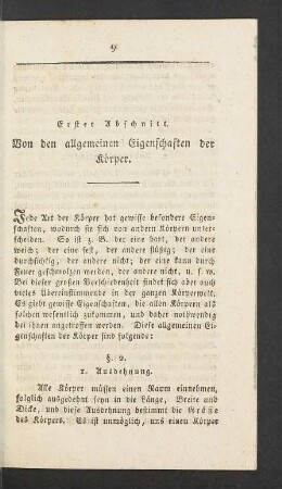 Erster Abschnitt. Von den allgemeinen Eigenschaften der Koerper.