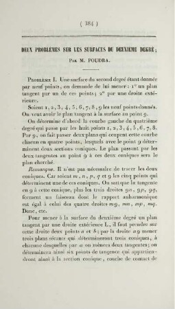 Deux problèmes sur les surfaces du deuxième degré.