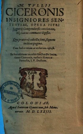 Insigniores sententiae : cum indice rerum ac verborum copioso