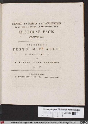 Programma Festo Michaelis A. MDCCLXXXIX In Academia Ivlia Carolina P. P.
