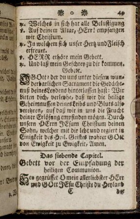 Das siebende Capitel. Gebett vor der Einpfahung der heiligen Communion.