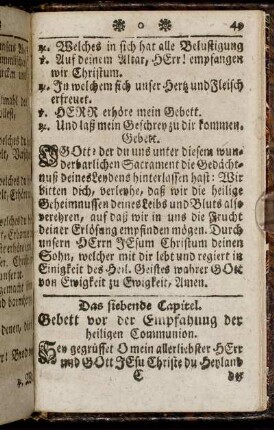 Das siebende Capitel. Gebett vor der Einpfahung der heiligen Communion.