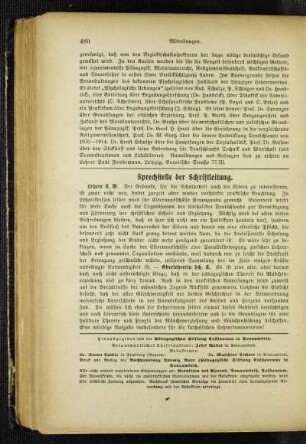 Sprechstelle der Schriftleitung