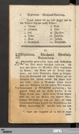 IV. Abgötterey. Abrahams Berufung. Beschneidung.