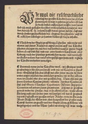 Wie wol die erschrockliche niderlag des grossen Türcken heers hie zu Constantinopel ...