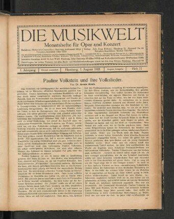 Pauline Volkstein und ihre Volkslieder. Von Dr. Armin Knab.