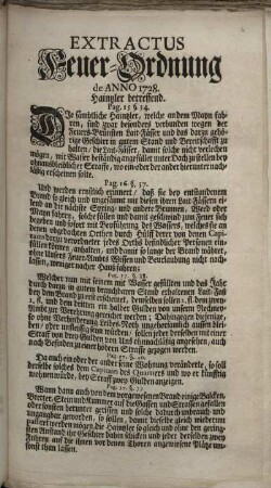 Extractus Feuer-Ordnung de Anno 1728. Haintzler betreffend