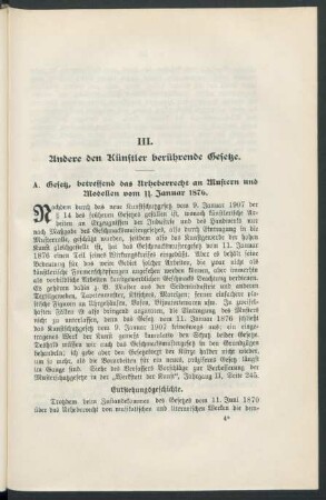 III. Andere den Künstler berührende Gesetze