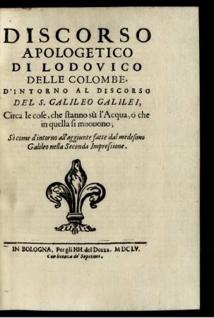 Discorso Apologetico Di Lodouico Delle Colombe.