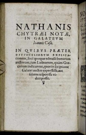 Nathanis Chytraei Notae, In Galateum Ioannis Casae
