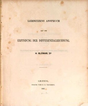 Leibnitzens Anspruch auf die Erfindung der Differenzialrechnung