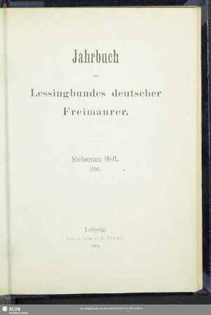 7.1891: Jahrbuch des Lessingbundes Deutscher Freimaurer