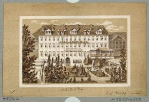 Das Hotel Stadt Wien an der Großen Klostergasse/Neustädter Markt in Dresden, Gartenansicht von der Elbe