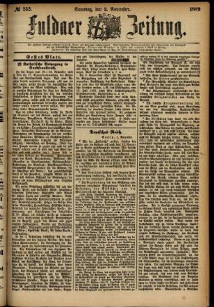 Erste Ausgabe vom Samstag, den 02. November 1889.
