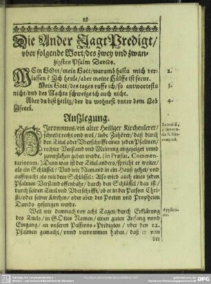 Die Ander Jagt Predigt, uber folgende Wort, des zwey und zwanzigsten Psalm Davids