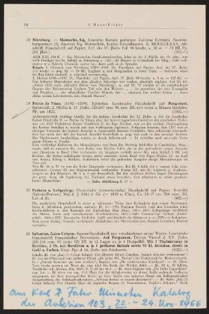 Beilage: Beschreibung der Hs. aus dem Auktionskatalog (Karl und Faber, 1966)