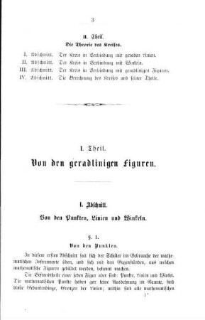 I. Theil. Von den geradlinigen Figuren. I. Abschnitt. Von den Punkten, Linien und Winkeln.