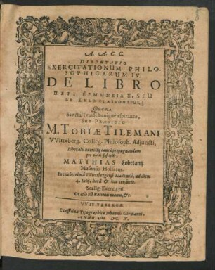 Disputatio Exercitationum Philosophicarum IV. De Libro Peri Hermēneias, Seu De Enunciationibus
