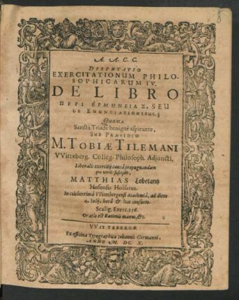 Disputatio Exercitationum Philosophicarum IV. De Libro Peri Hermēneias, Seu De Enunciationibus