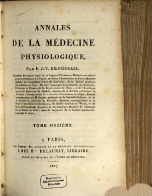 Annales de la médecine physiologique, 11. 1827