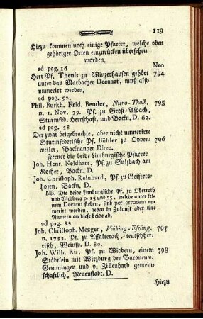 Hiezu kommen noch einige Pfarrer, welche oben gehöriger Orten einzurücken übersehen worden.
