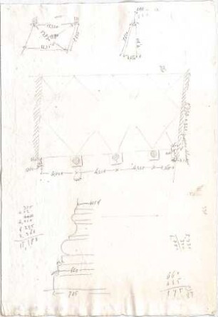 Voit, Johann Michael; Mappe mit Berechnungen und verschiedenen Skizzen - Details
