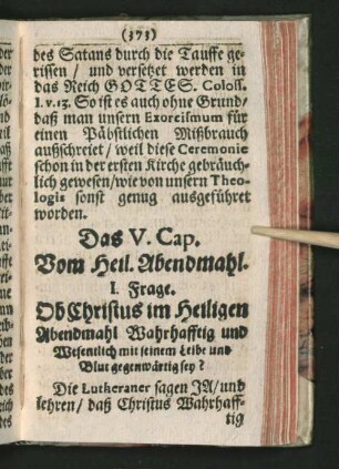 Das V. Cap. Vom Heil. Abendmahl.