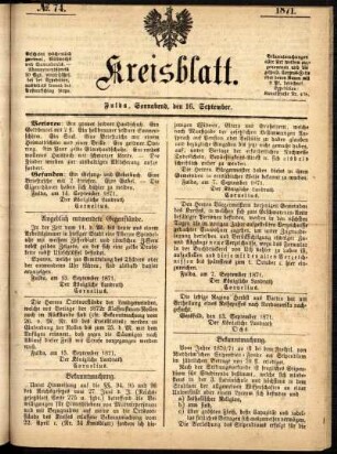 Ausgabe vom Samstag, den 16. September 1871.