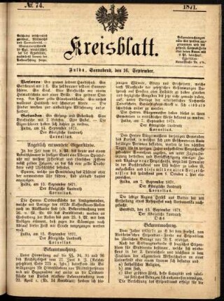 Ausgabe vom Samstag, den 16. September 1871.