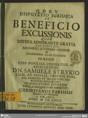 Disputatio iuridica de beneficio excussionis