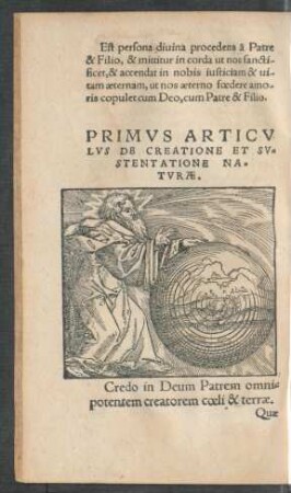 Primus Articulus De Creatione Et Sustentatione Naturae.