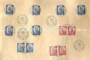 Blatt mit Briefmarken und Sonderstempel zur Wiederwahl von Heinrich Lübke zum Bundespräsidenten