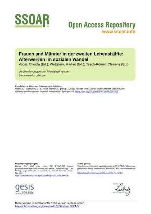 Frauen und Männer in der zweiten Lebenshälfte: Älterwerden im sozialen Wandel