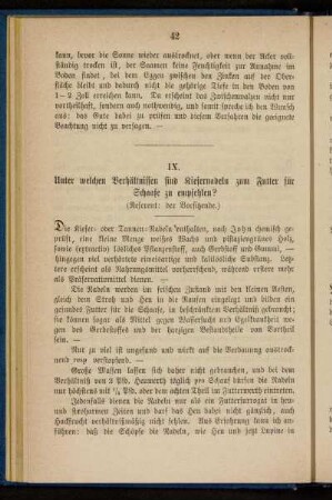 IX. Unter welchen Verhältnissen sind Kiefernadeln zum Futter für Schaafe zu empfehlen?