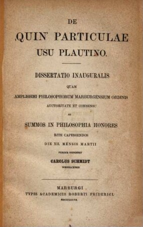 De "quin" particulae usu Plautino