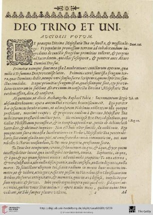 Deo trino et uni. Auctoris votum.