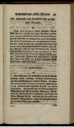 III. Ueberreste und Denkmäler der griechischen Literatur