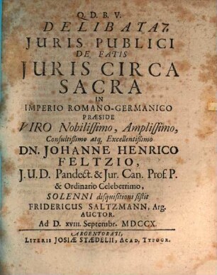 Delibata iuris publ. de fatis iuris circa sacra in imperio Romano-Germanico