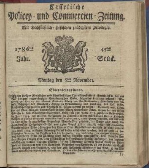45tes Stueck, Montag den 6ten November. 1786