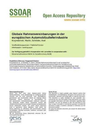 Globale Rahmenvereinbarungen in der europäischen Automobilzulieferindustrie