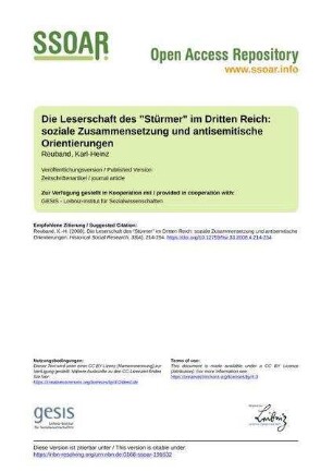 Die Leserschaft des "Stürmer" im Dritten Reich: soziale Zusammensetzung und antisemitische Orientierungen