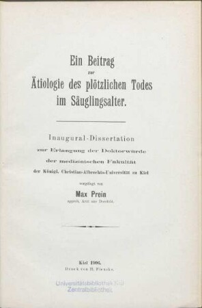 Ein Beitrag zur Ätiologie des plötzlichen Todes im Säuglingsalter