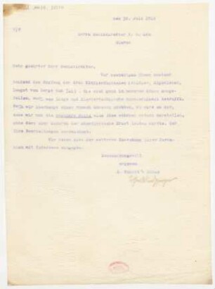 Brief an Ferdinand Oscar Leu : 30.07.1915
