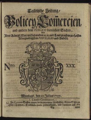Nro. XXX, Montags, den 22. Julius 1737