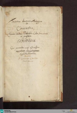 Tractatus ascetico-theologicus de conscientia erronea - Cod. Ettenheim-Münster 75