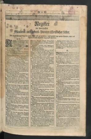 Register der fürnehmsten Glaubens- und Lebens-Puncten Christlicher Lehre