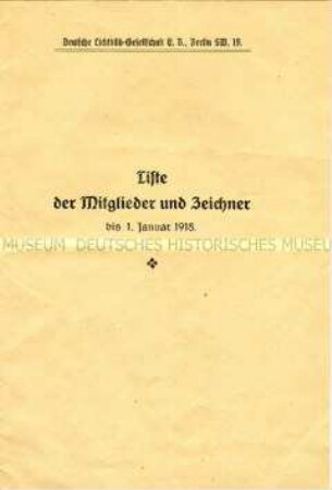 Gedruckte Mitgliederliste der Deutschen Lichtbild-Gesellschaft e.V.