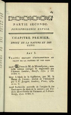 283-289, Chapitre Premier. Droit De La Nature Et Des Gens.
