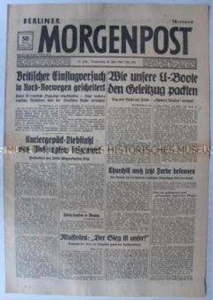 Tageszeitung "Berliner Morgenpost" mit Meldungen von verschiedenen Kriegsschauplätzen