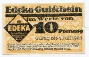 Notgeldschein, Edeka, 10 Pfennig